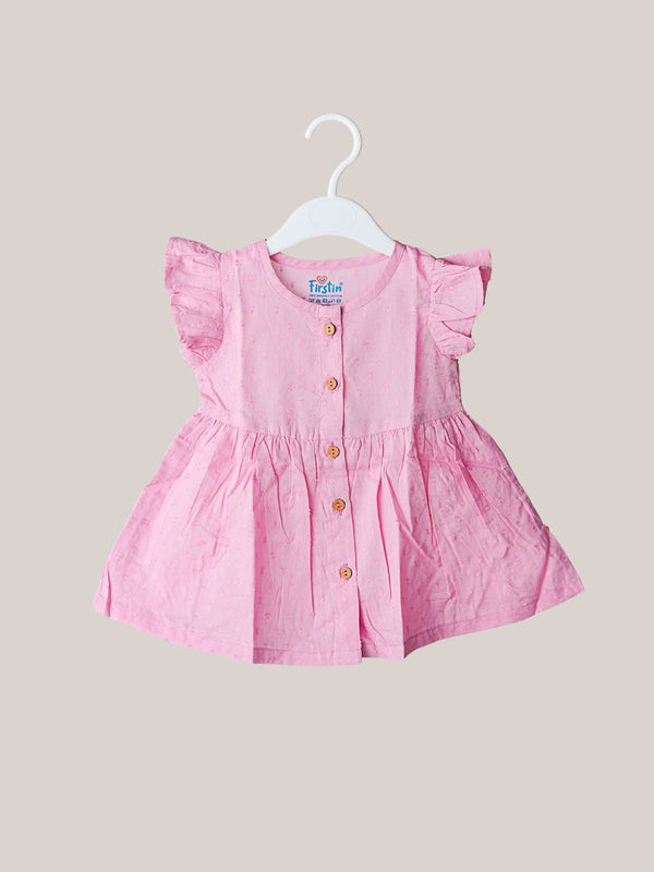 FIRSTIN Swiss Dobby Half Sleeve Casual Frock - Fragarant Lilac