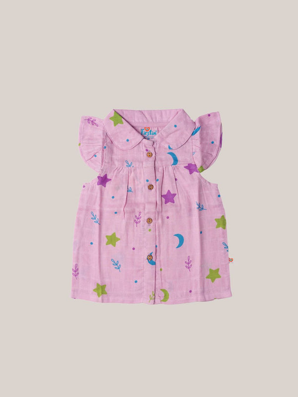 FIRSTIN Muslin Collar Neck Frock - Fragrant Lilac Astro