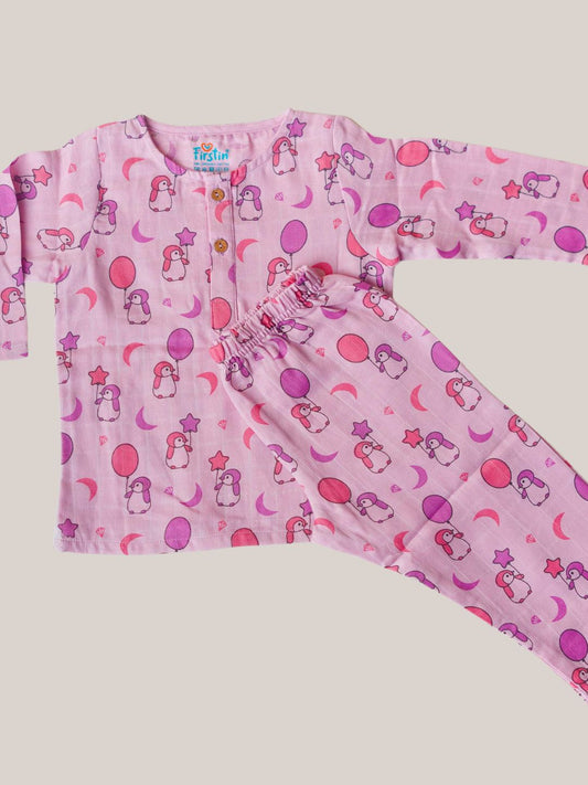 Muslin Pyjamas Set - Fragrant Lilac Penguin