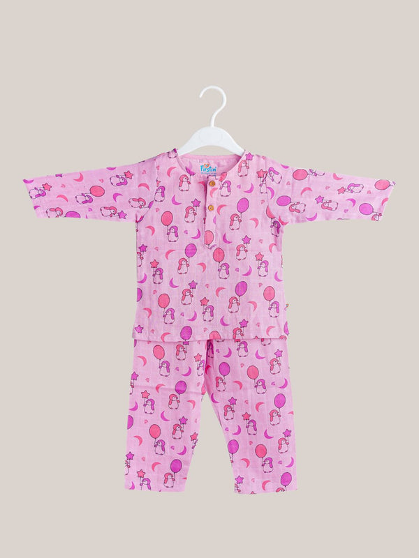 FIRSTIN Muslin Pyjamas Set - Fragrant Lilac Penguin