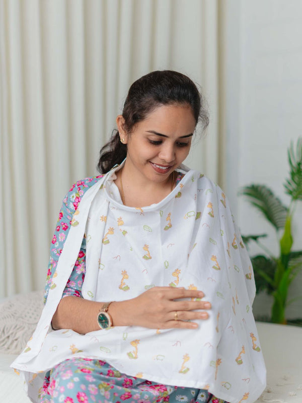 FIRSTIN Poplin Feeding Apron Frost Joyous Giraffe(W)