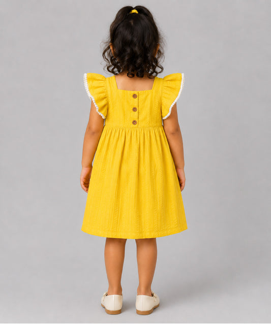 Muslin Seer Sucker Flutter Sleeve Frock - Dk Yellow