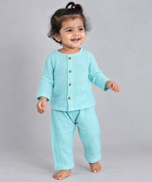 Muslin Bubble Crinkle Pyjamas Set (FO) - Marine