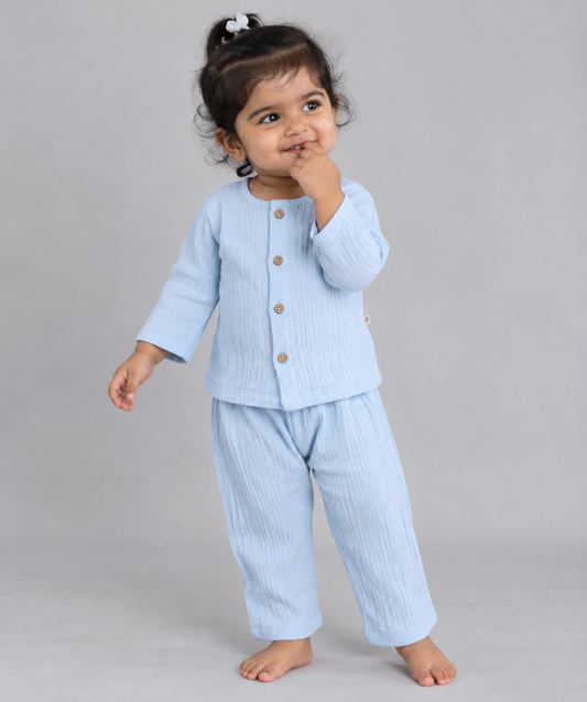 Muslin Bubble Crinkle Pyjamas Set (FO) - Aqua