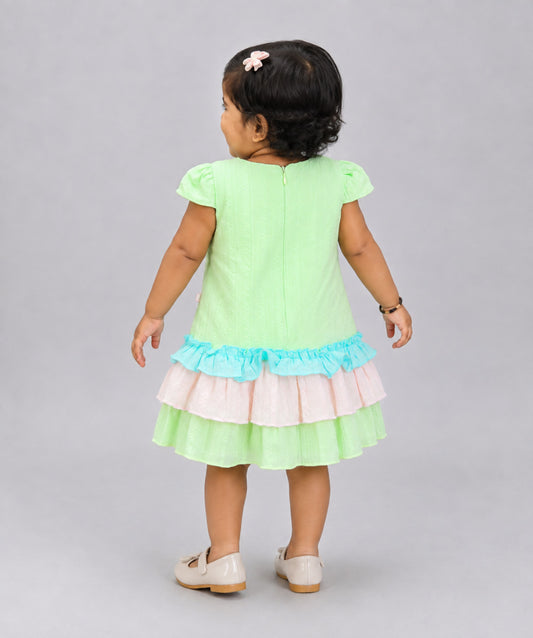 Seer Sucker Muslin Fusion Frock - Lt. Green