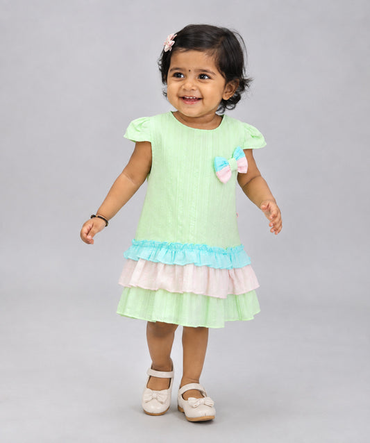 Seer Sucker Muslin Fusion Frock - Lt. Green