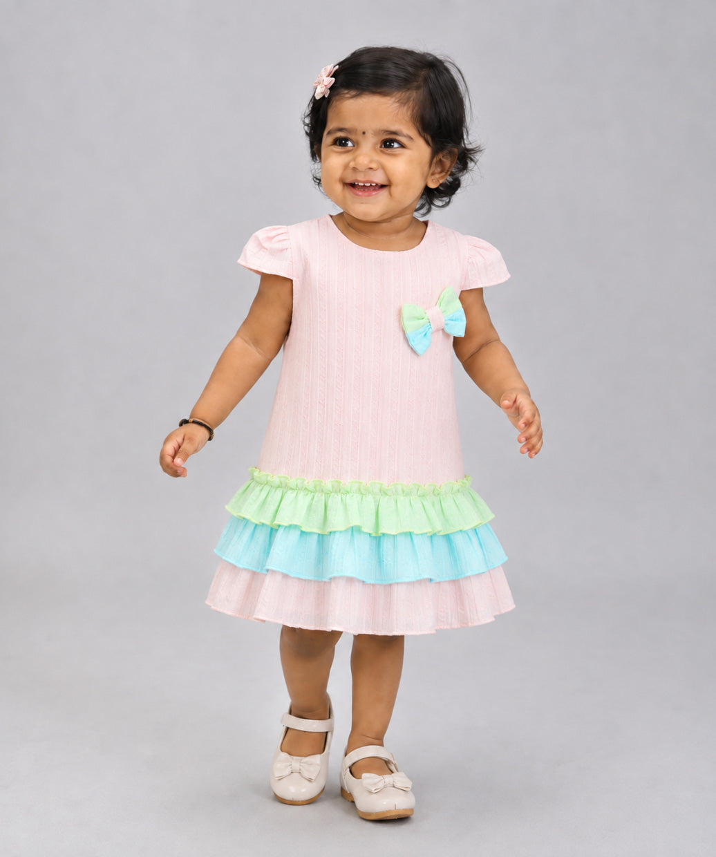 Seer Sucker Muslin Fusion Frock - Lt. Pink