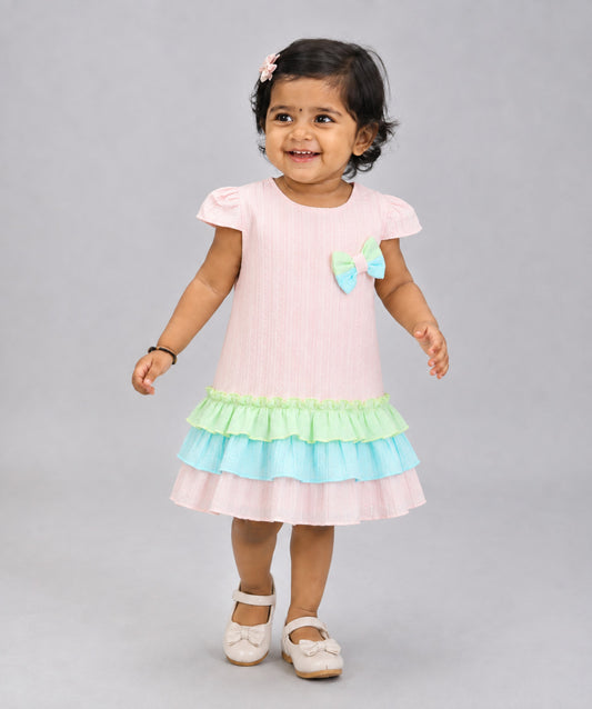 Seer Sucker Muslin Fusion Frock - Lt. Pink