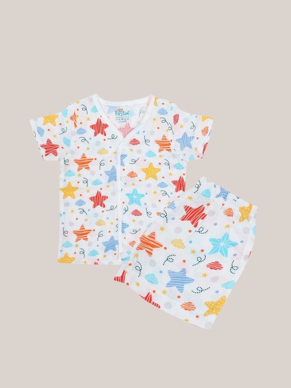 FIRSTIN Galaxy Printed Muslin Jabla Shorts Set Half Sleeve