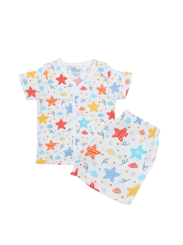 FIRSTIN Galaxy Printed Muslin Jabla Shorts Set Half Sleeve