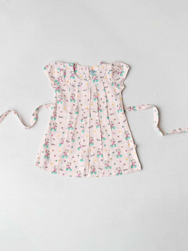 FIRSTIN Muslin Cap Sleeve Frock - Salsa Rose Blushy