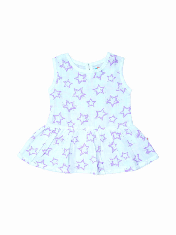 FIRSTIN Muslin Frock Back Button - Star Clusters