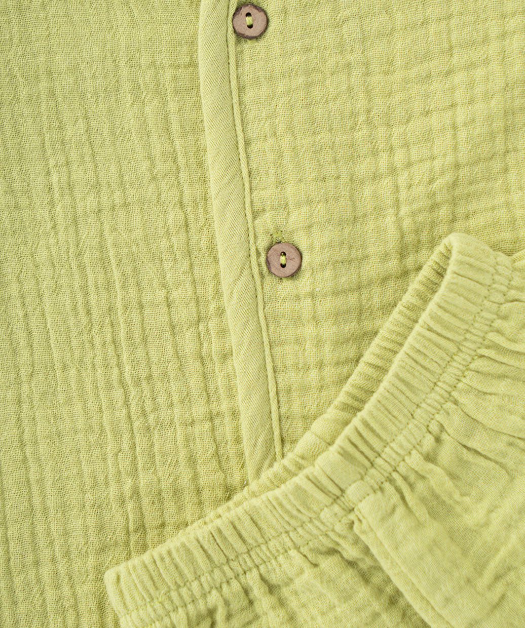 Muslin Bubble Crinkle Jabla-Shorts Set Half Sleeve - Palm Green