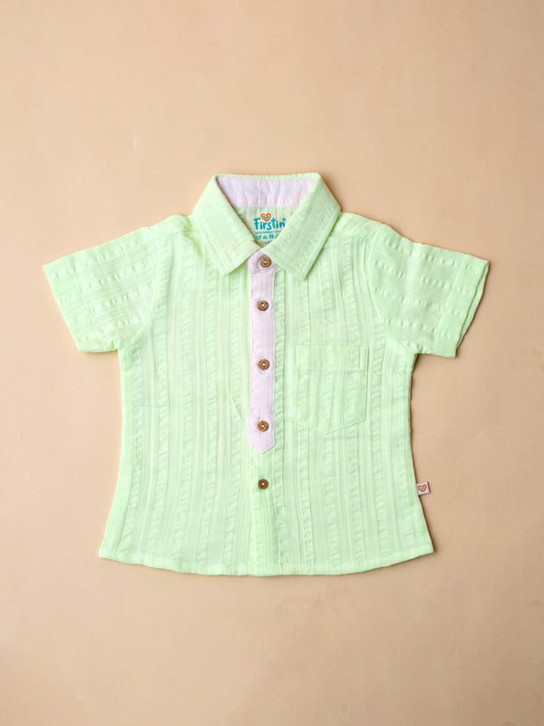 Firstin Muslin Seer Sucker Fusion Shirt - Lt Green