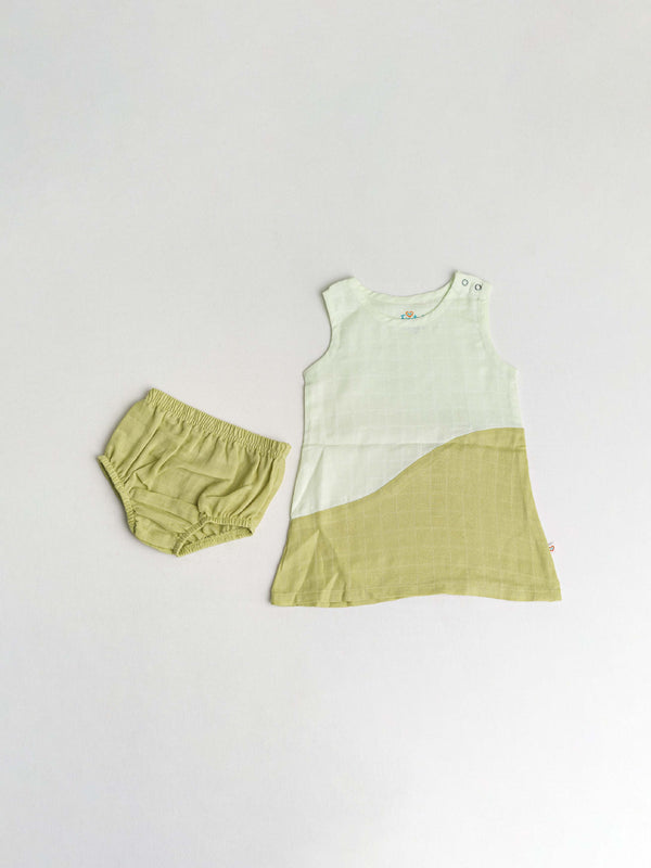 FIRSTIN Muslin Frock (Duo) Panty Combo - Palm Green