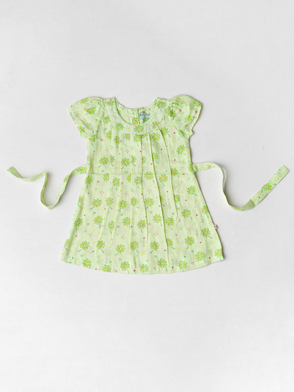 FIRSTIN Muslin Cap Sleeve Frock - Fluo Green Buttercup