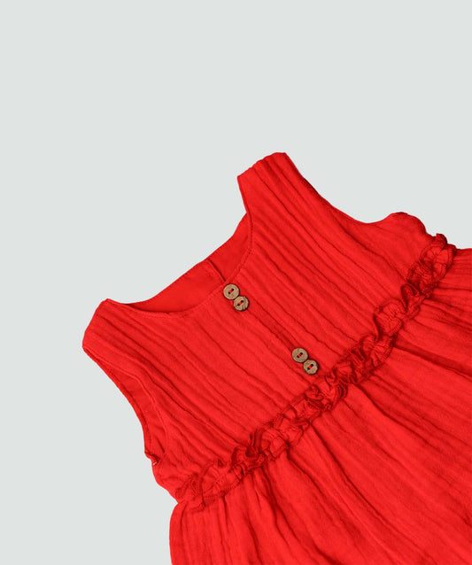 Muslin Bubble Crinkle Grace Frock - Carmine