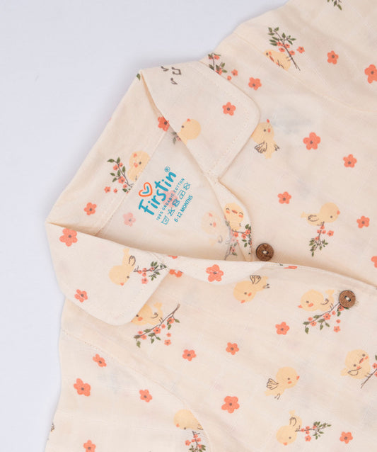Muslin Night Suit - Vanilla Humming Bird