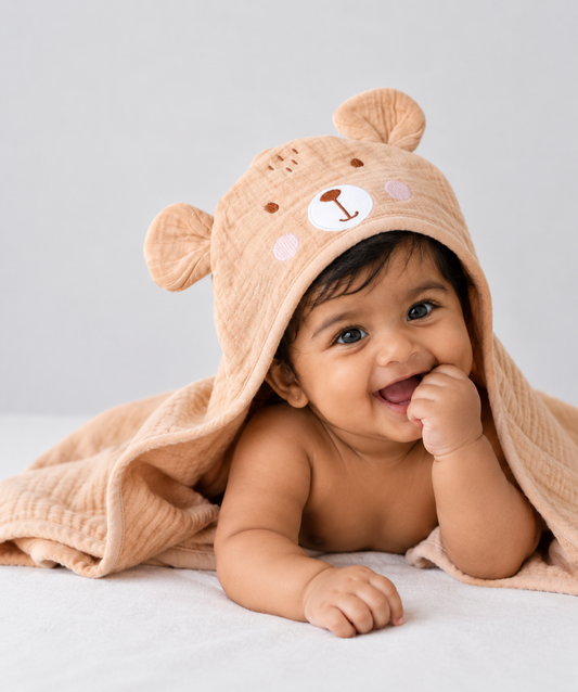 Muslin Bubble Crinkle Hooded Blanket - Breezy Beige (Puppy)