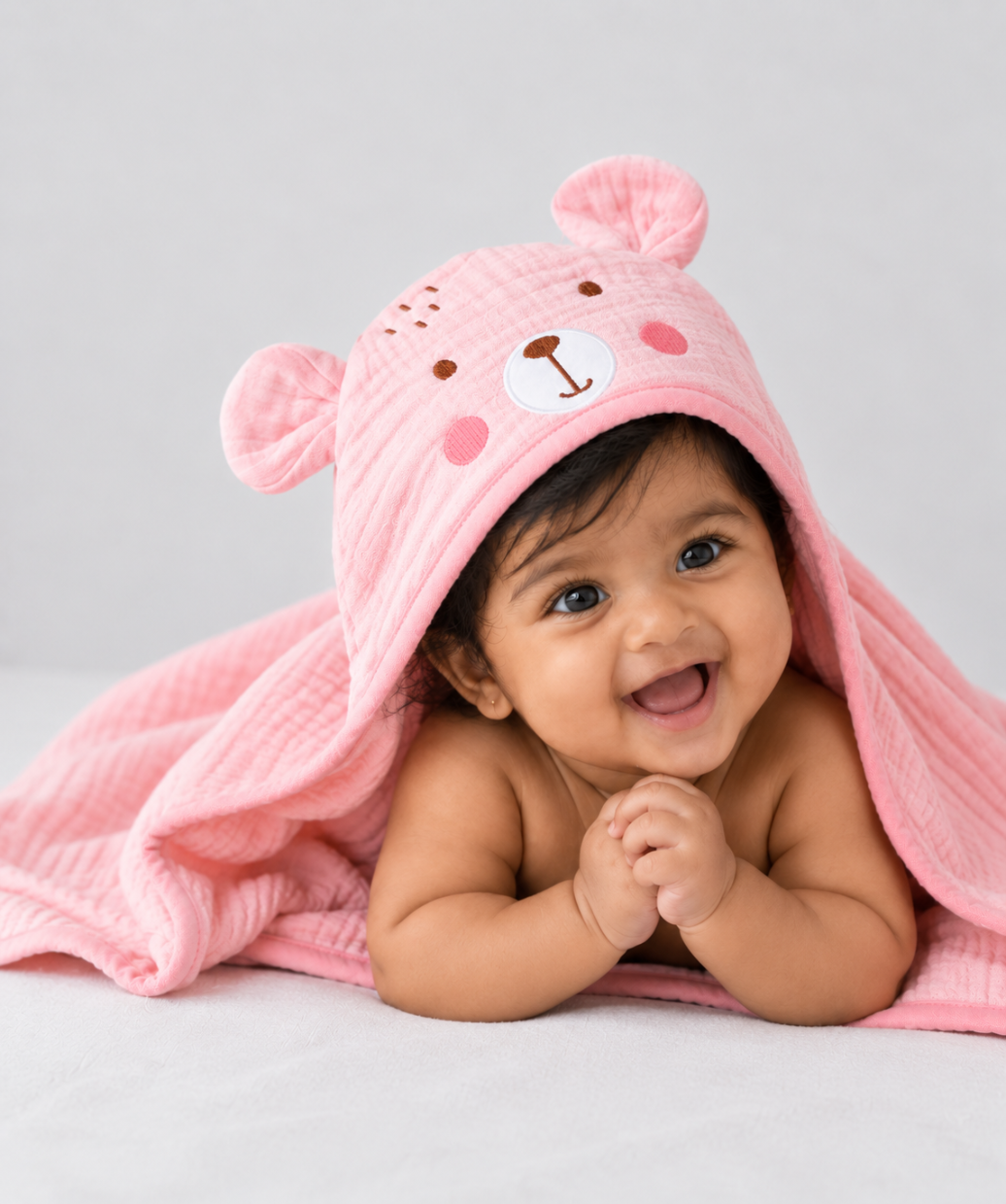 Muslin Bubble Crinkle Hooded Blanket - Flamingo Pink (Puppy)
