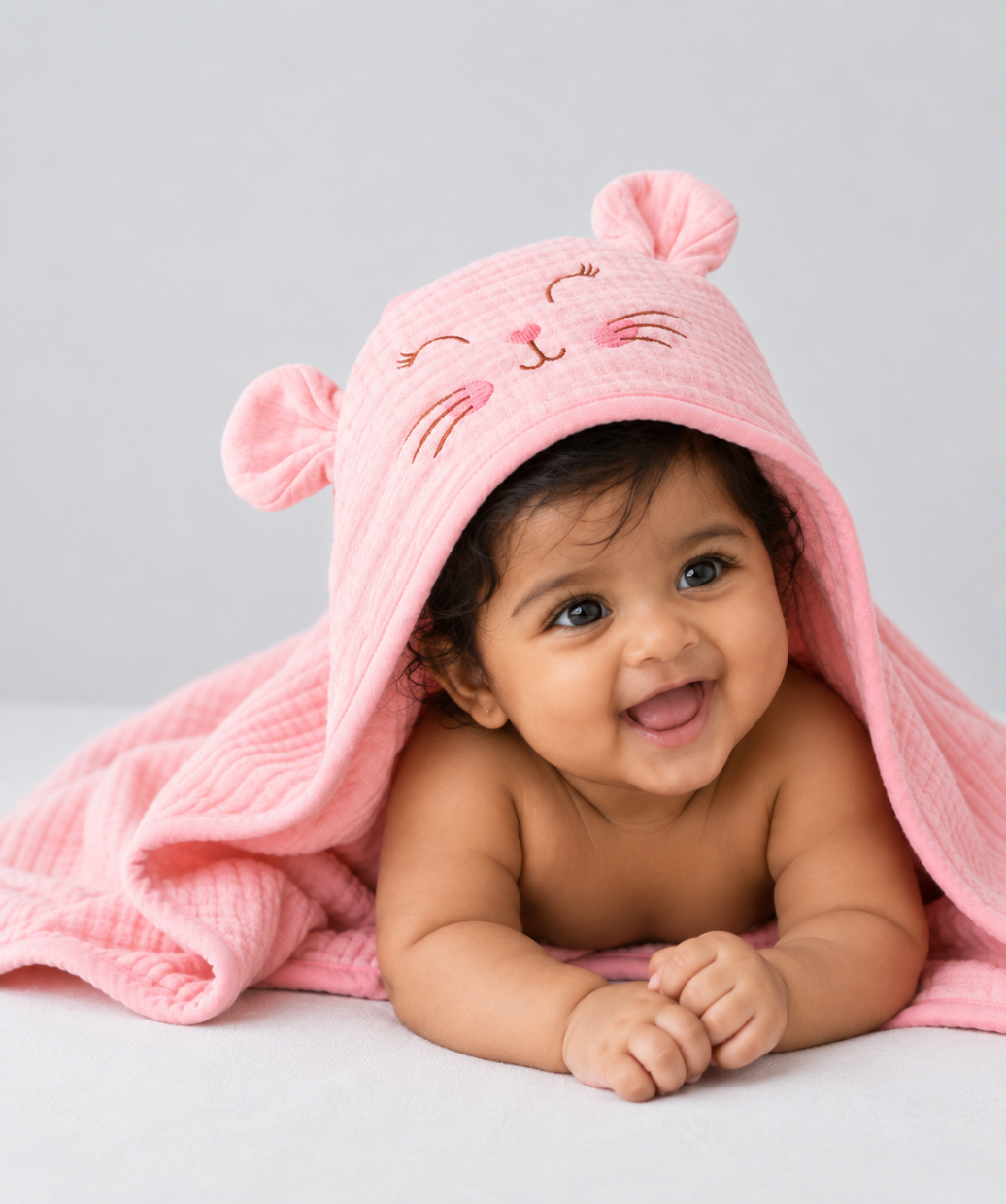Muslin Bubble Crinkle Hooded Blanket - Flamingo Pink (Kitty)