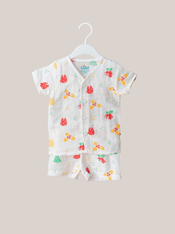 FIRSTIN Muslin Jabla-Shorts Half Sleeve - Jingle Bell