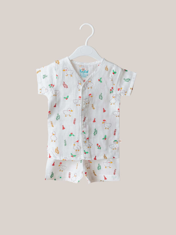 FIRSTIN Muslin Jabla-Shorts Half Sleeve - Santa Duck