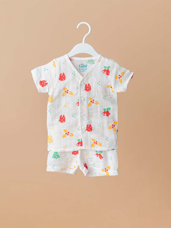 FIRSTIN Muslin Jabla-Shorts Half Sleeve - Jingle Bell