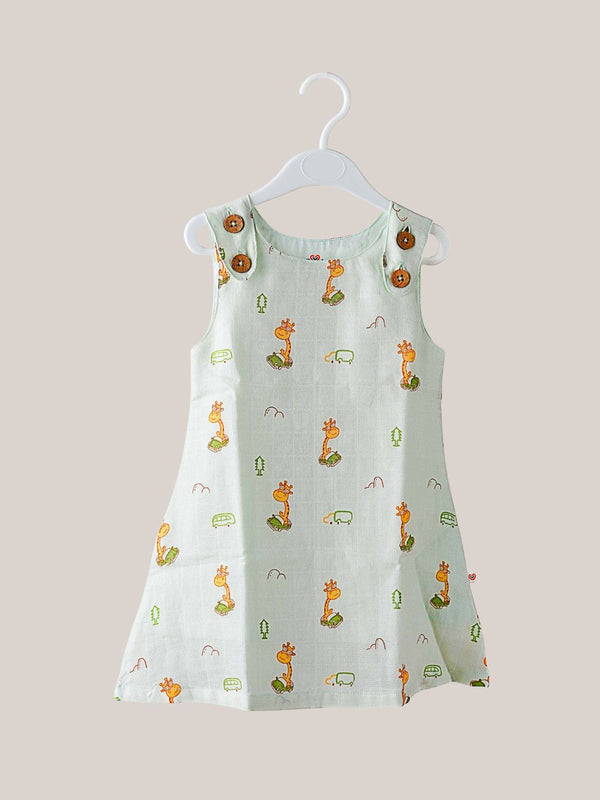 FIRSTIN Frost Joyous Giraffe Muslin Tent Frock With Print