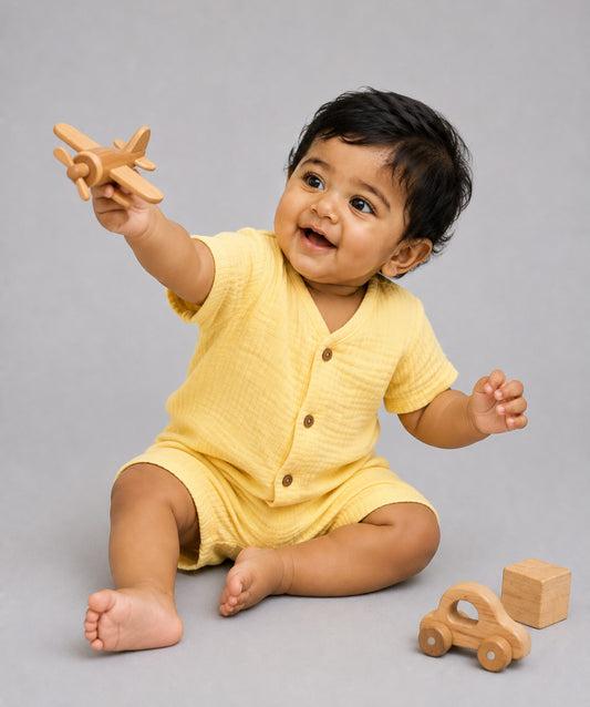 Muslin Bubble Crinkle Jabla-Shorts Set Half Sleeve - Crayola