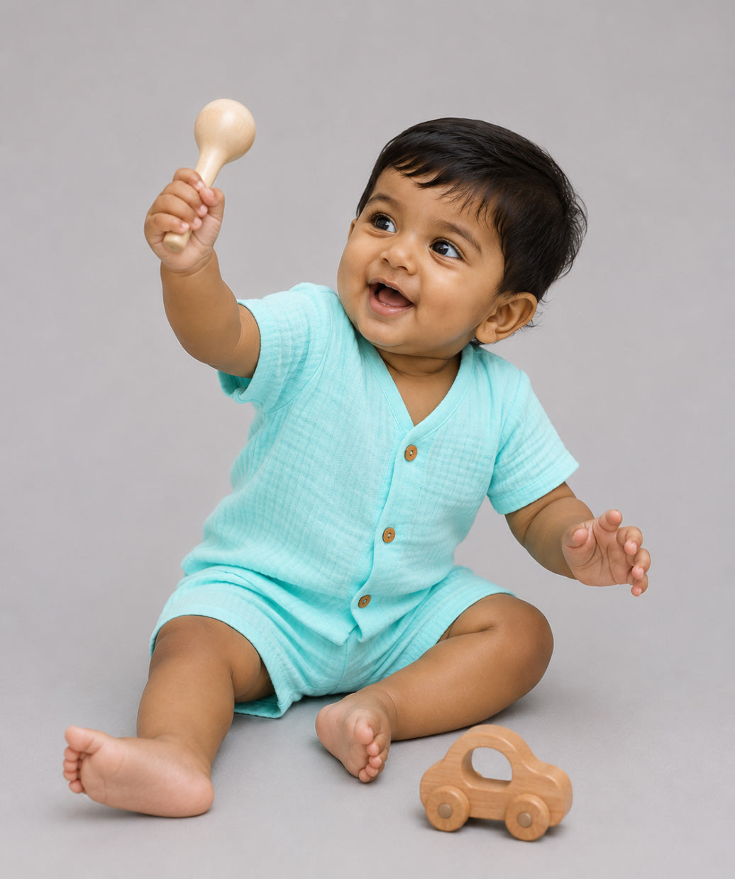 Muslin Bubble Crinkle Jabla-Shorts Set Half Sleeve - Solid Marine