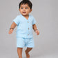 Muslin Bubble Crinkle Jabla-Shorts Set Half Sleeve - Aqua