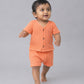 Muslin Bubble Crinkle Jabla-Shorts Set Half Sleeve - Coral Orange