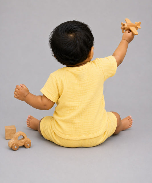 Muslin Bubble Crinkle Jabla-Shorts Set Half Sleeve - Crayola