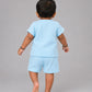 Muslin Bubble Crinkle Jabla-Shorts Set Half Sleeve - Aqua