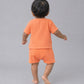 Muslin Bubble Crinkle Jabla-Shorts Set Half Sleeve - Coral Orange