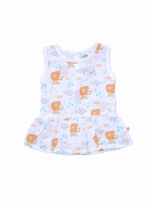 FIRSTIN Muslin Frock Back Button - Leo