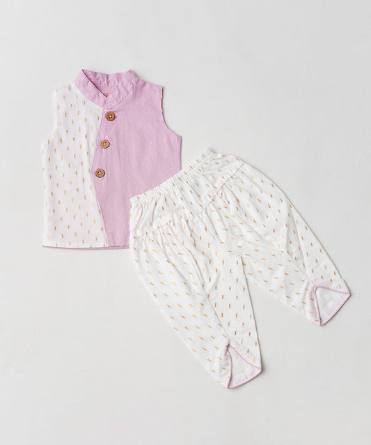 Lurex Dobby Waist Coat-Dhoti Pant - Fragrant Lilac