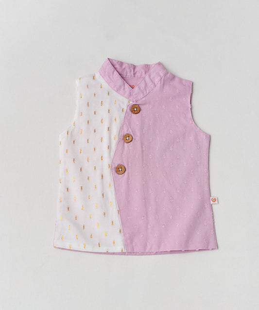 Lurex Dobby Waist Coat-Dhoti Pant - Fragrant Lilac