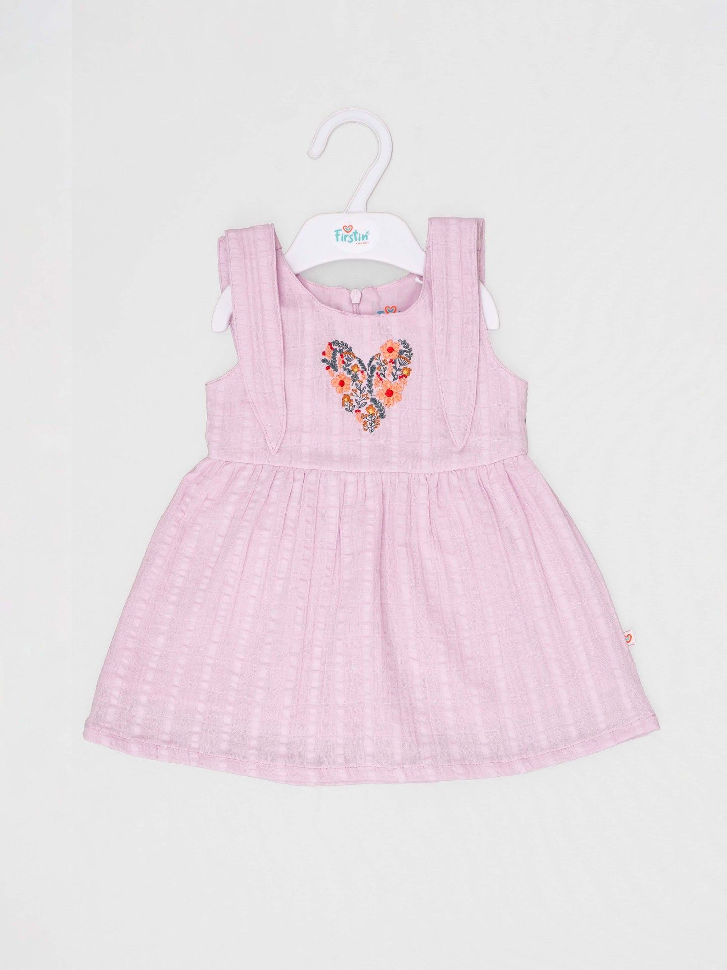 Seer Sucker Muslin Self Knotted Frock With Embroidery Lavender