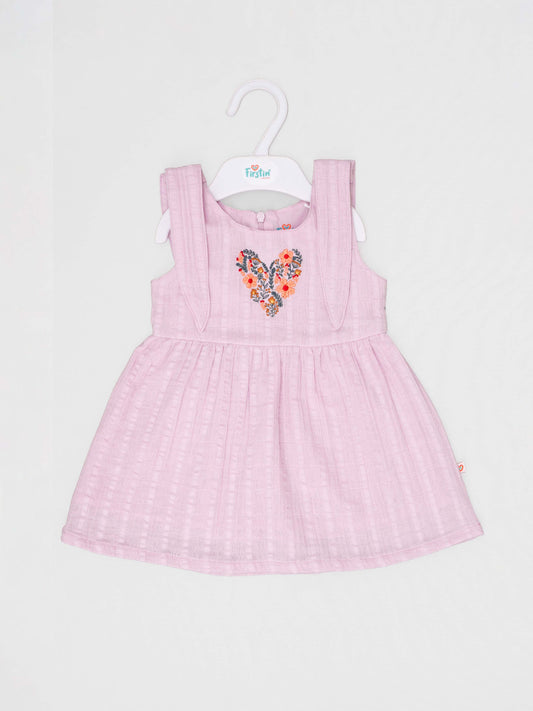 Seer Sucker Muslin Self Knotted Frock With Embroidery Lavender