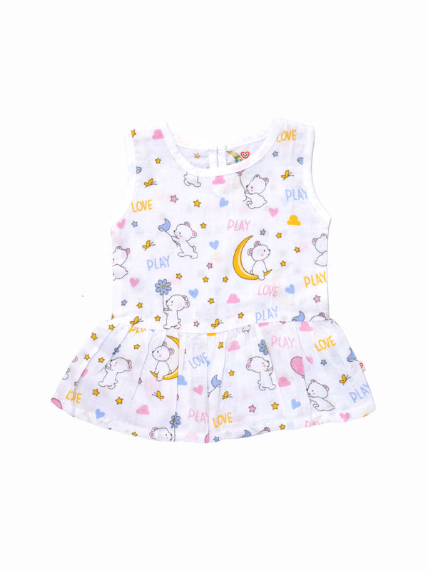 FIRSTIN Muslin Frock Back Button - Lime Butterfly