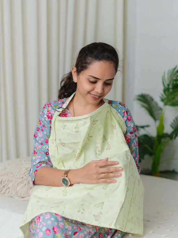 FIRSTIN Poplin Feeding Apron LimeCream Runner Duck