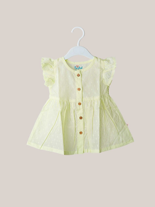 Swiss Dobby Half Sleeve Casual Frock - Lime Cream