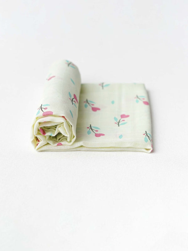 FIRSTIN Lime Cream Anthurium Muslin Towel - 70X70CM