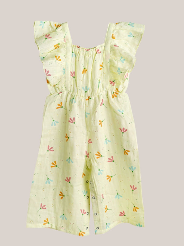 FIRSTIN Muslin Palazzo (Bottom Snap Button) - Lime Cream Bloom