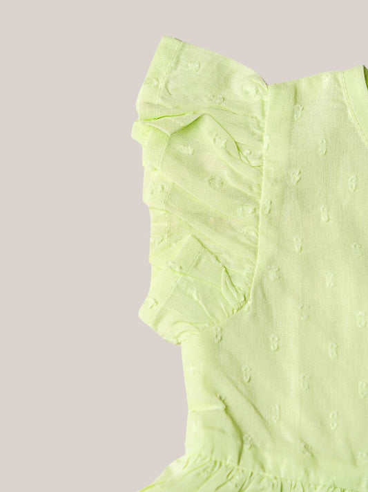 Swiss Dobby Half Sleeve Casual Frock - Lime Cream