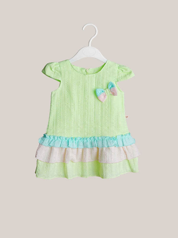 FIRSTIN Seer Sucker Muslin Fusion Frock - Lt. Green