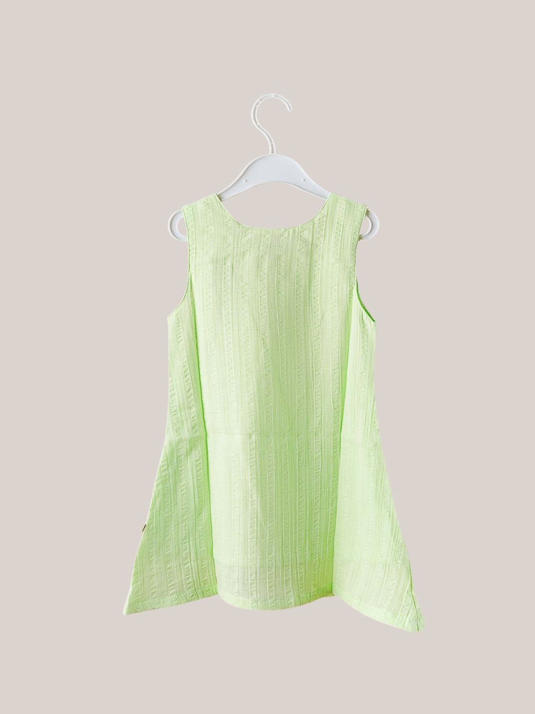Seer Sucker Muslin Shoulder Button  Frock With Embroidery Lt.Green