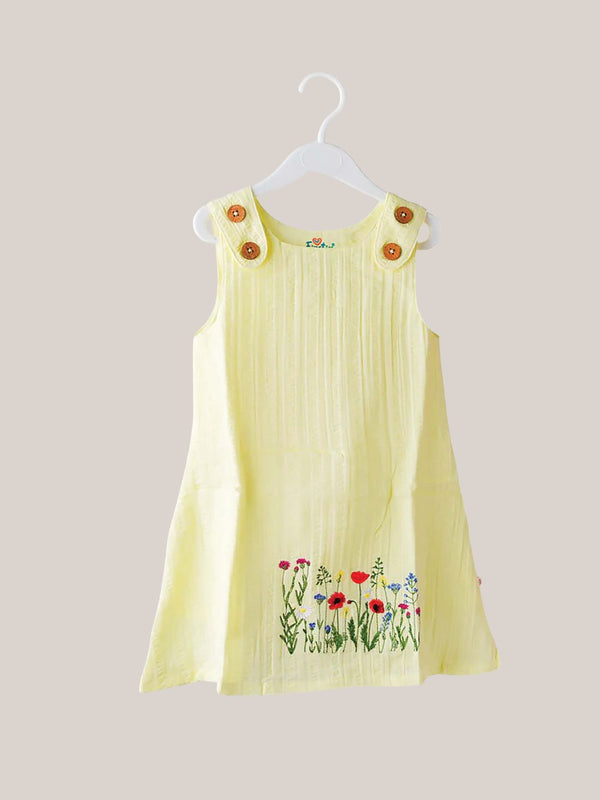 FIRSTIN Seer Sucker Muslin Tent Frock With Embroidery Lt.Yellow
